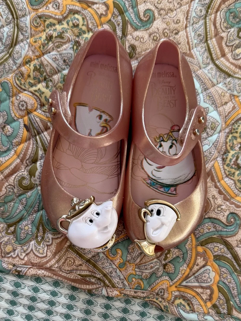 Mini Melissa Toddler Girl's Beauty & Beast Rose Gold Maryjane Shoes Size 7  Mini